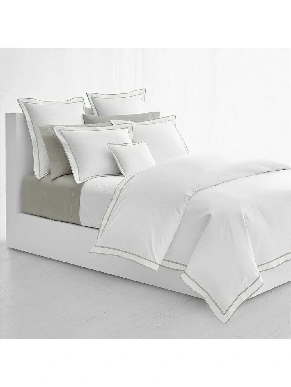 Lauren Ralph Lauren Spencer Sateen Border Queen Duvet Cover Soft Grey New w/Tag